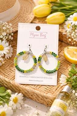 Myra Bag Earrings Green & Yellow